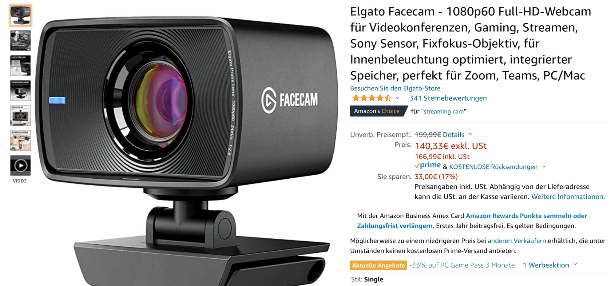 Die beste Webcam in 2022: Elgato Facecam.
